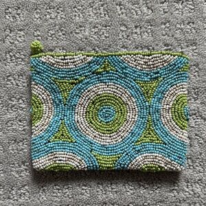 Beaded Circle Pattern Coin Pouchin Aqua, Lime & Ivory